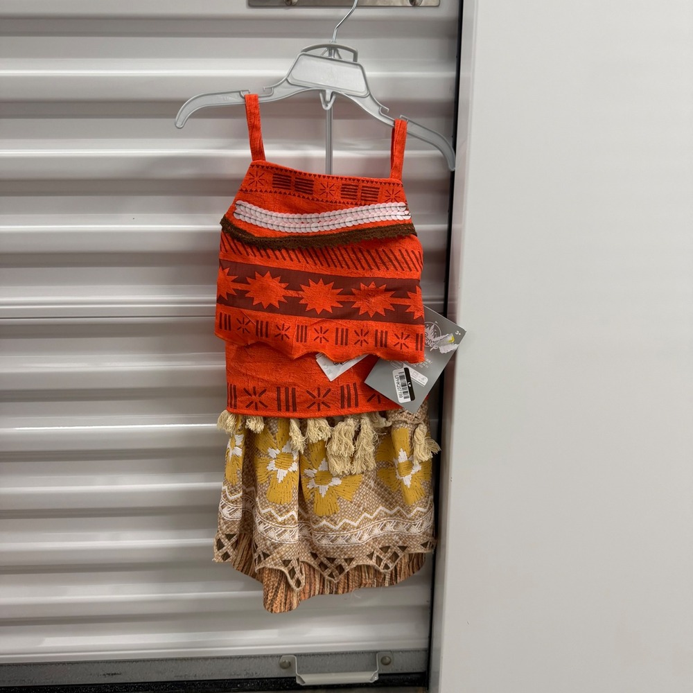 Disney Moana Costume Kids Size 4 Orange Two Piece Skirt Top Set NWT